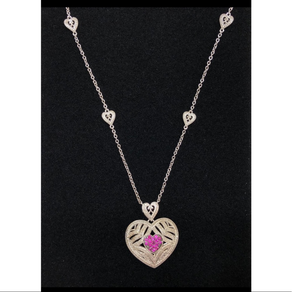 Ruby and Diamond Accent Heart Necklace Sterling Silver 18 Inches NIB
